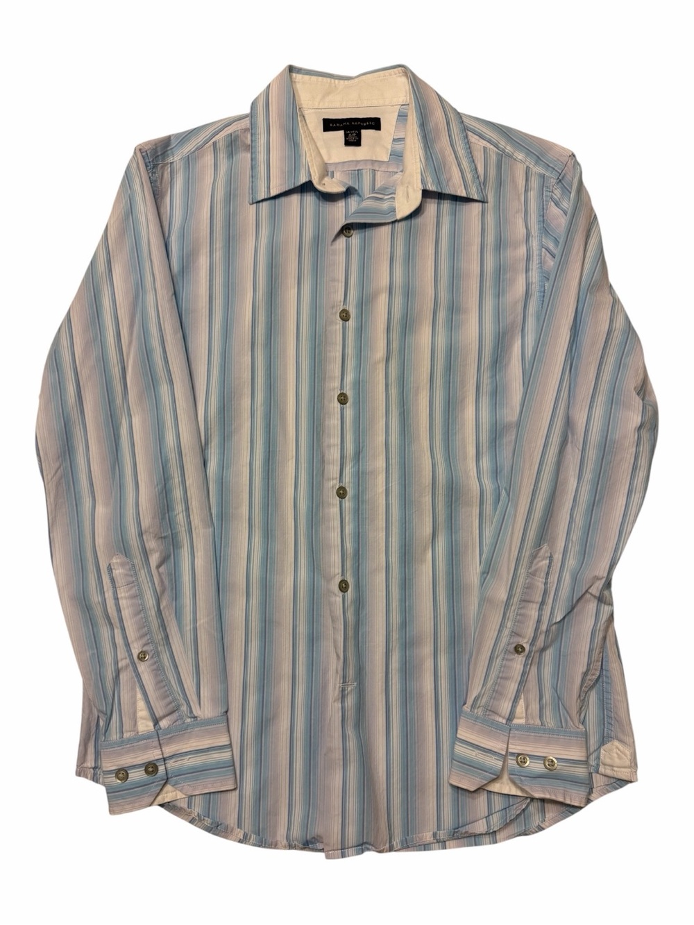 Banana Republic Men’s Blue and White Vertical Stripe Dress Shirt